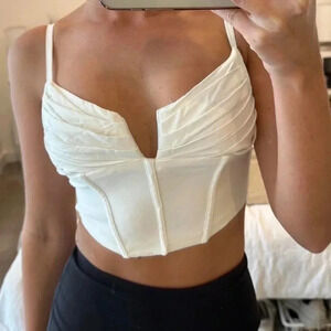 Verge Girl corset crop top v boning cream adjustable sleeveless sexy halloween